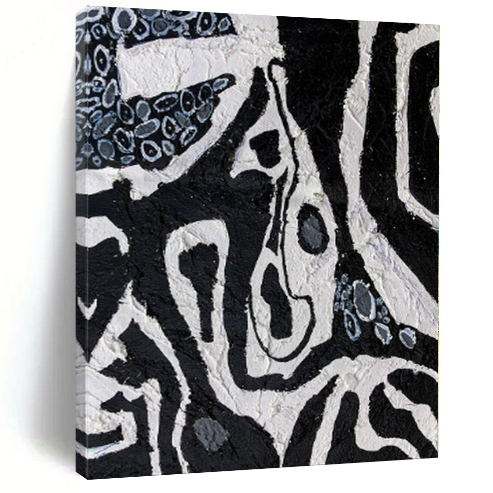“Ink - Blot Creatures” - Abstract Art with Black, White, Gray, Blue CT0052
