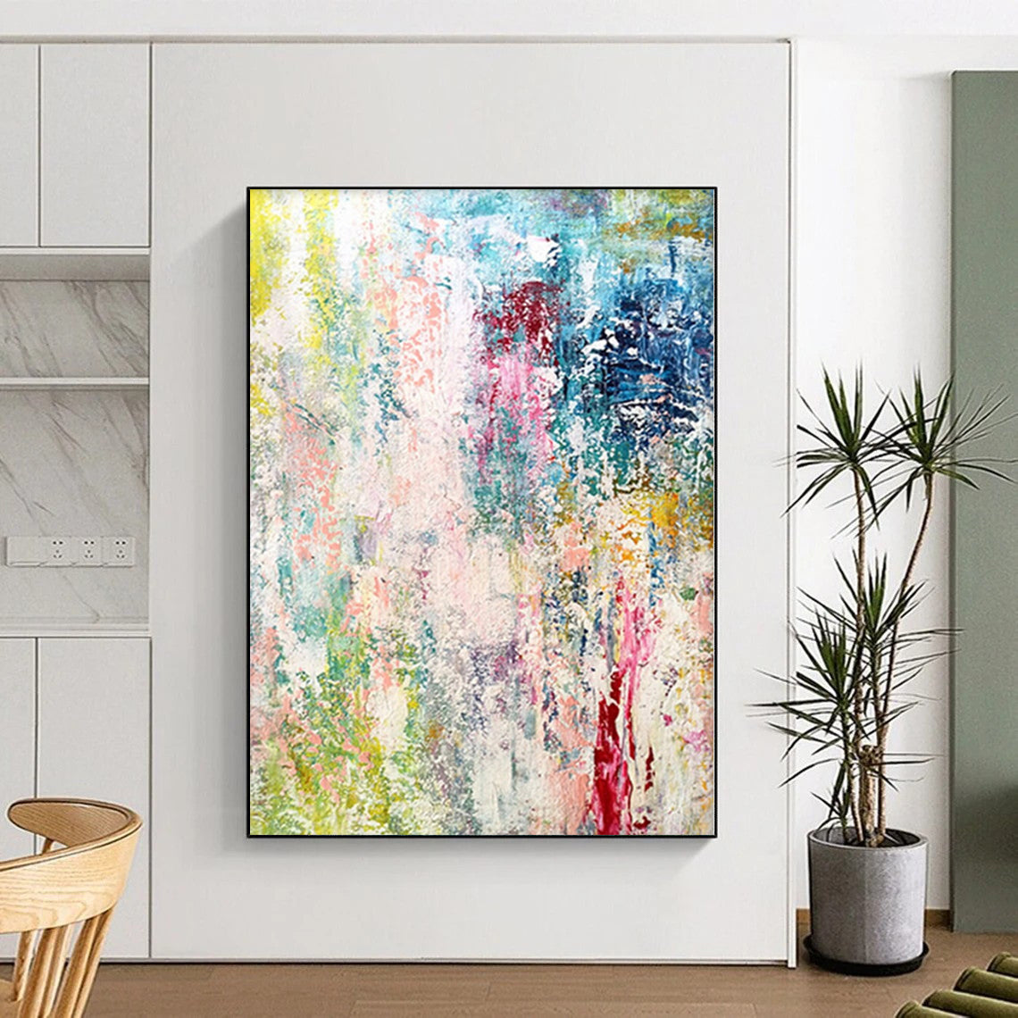 “Pastel Paradise” - Abstract Painting with Pink, Green, Blue, Yellow, White CT0042