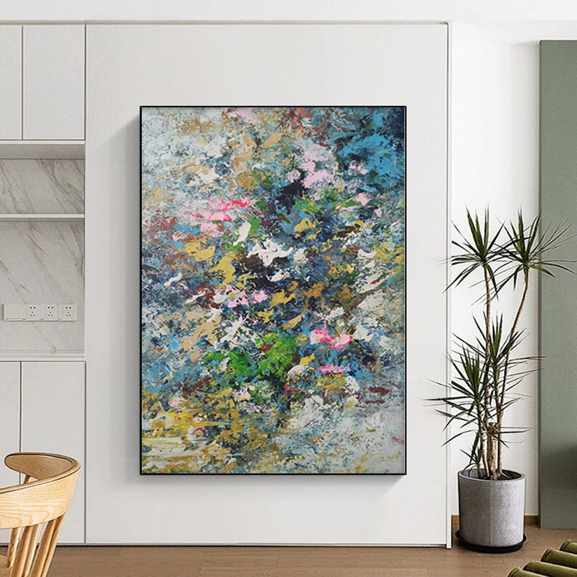 “Colorful Chaos Blooms” - Abstract Floral - inspired Painting with Multicolored Petals CT0017