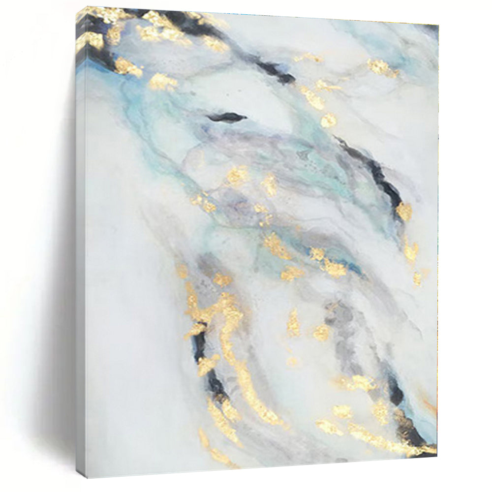 “Gold - Blue - Gray Flowing Abstraction” - Abstract Expressionist Art CT0428