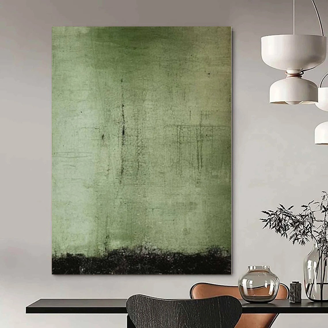 “Green - Black Textured Abstract” Mixed - Media Art CT0154