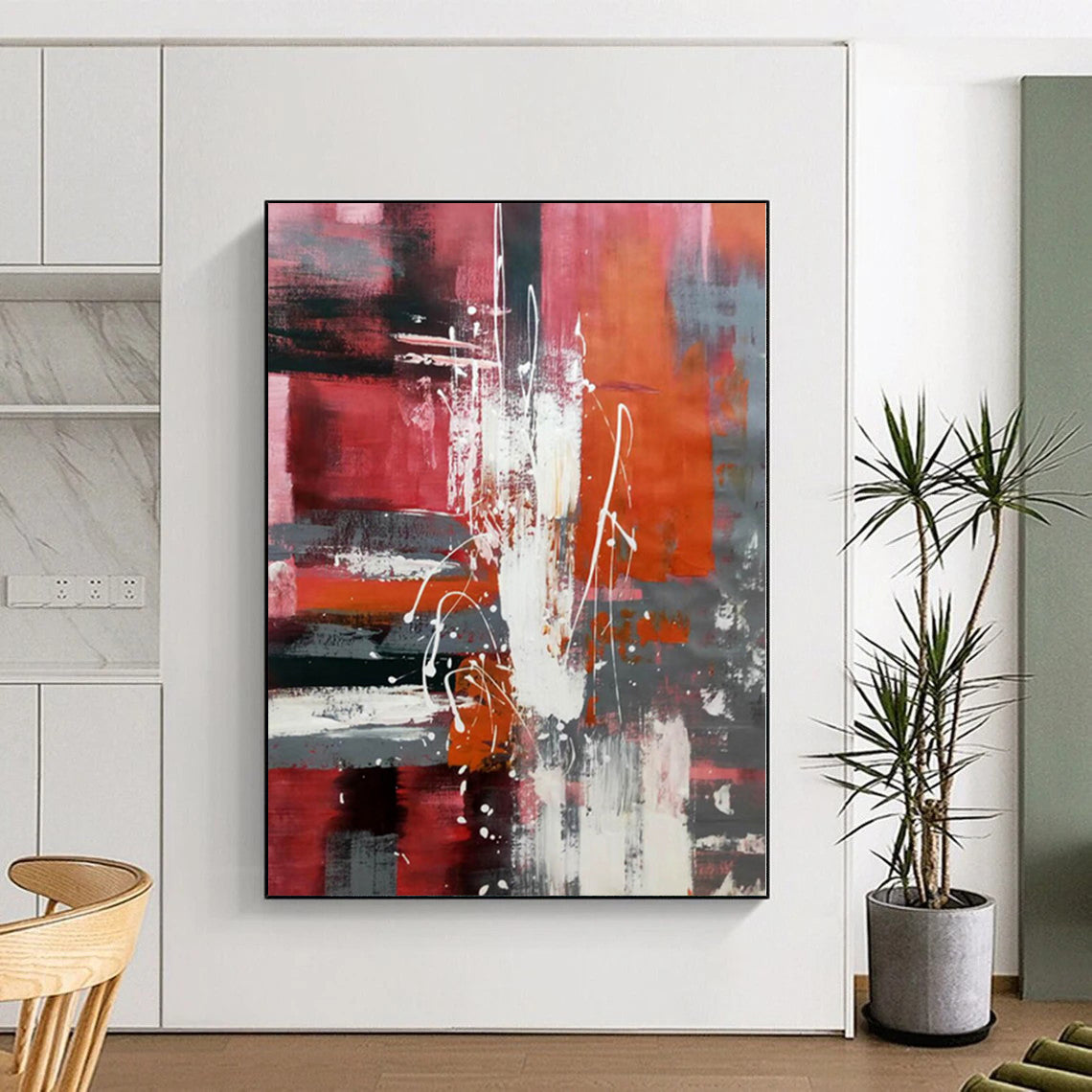“Vibrant Red - Gray Abstract Energy” Abstract Acrylic Art CT0313
