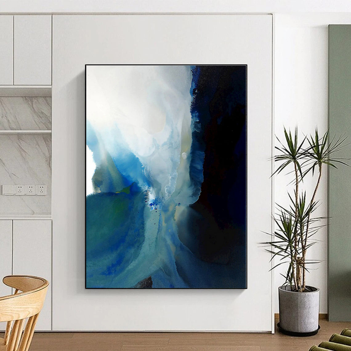 “Blue and Black Fluid Abstraction”,Abstract Fluid Art CT0587