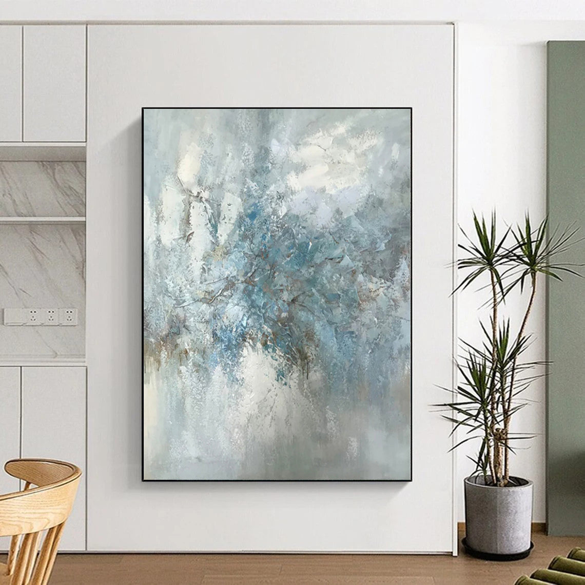 “Soft Blue Abstract Blooms” Abstract Acrylic Art CT0297