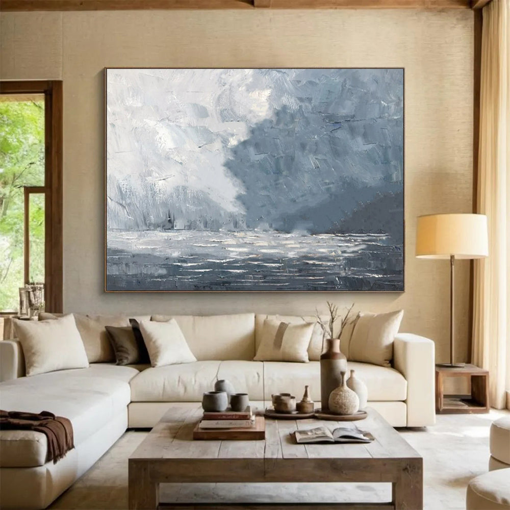 “Stormy Sea” - Shades of gray, white, blue; a dramatic, abstract stormy sea with choppy waves CT1550