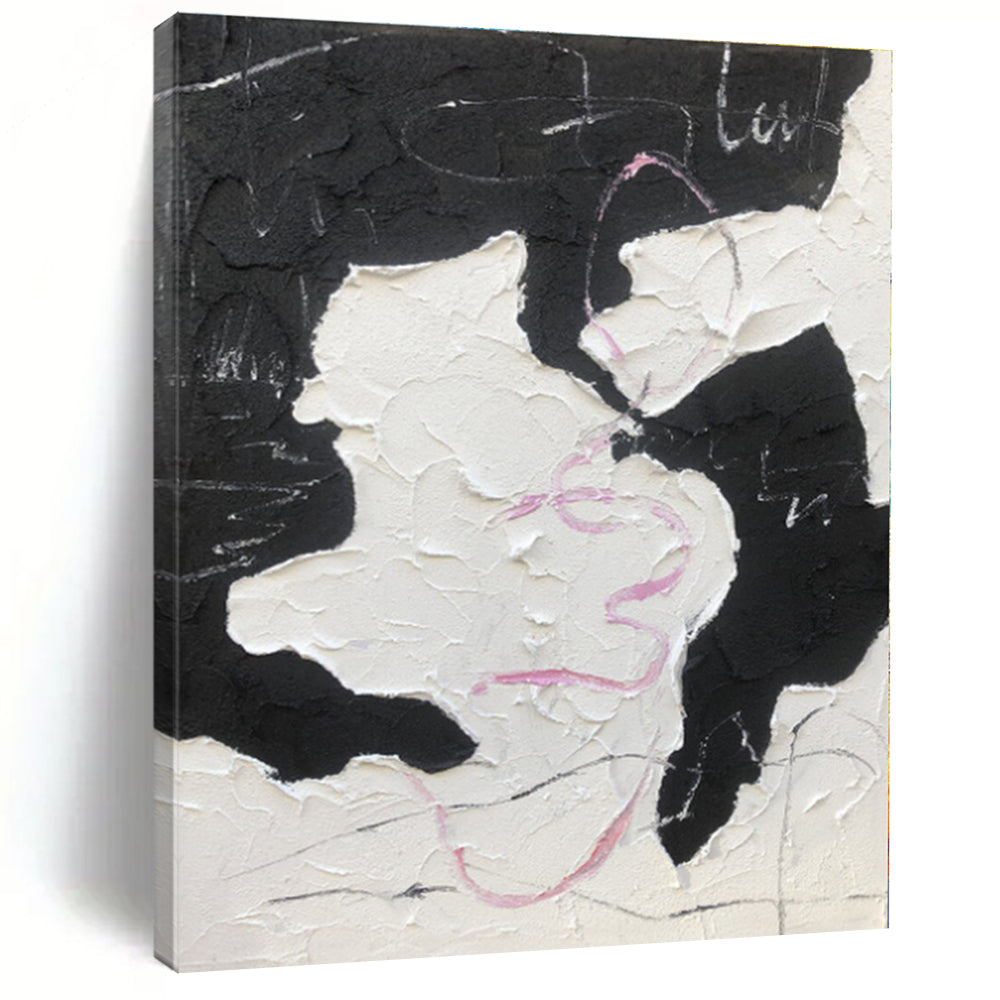 “Black - White - Pink Textured Abstraction” - Abstract Expressionist Art CT0480