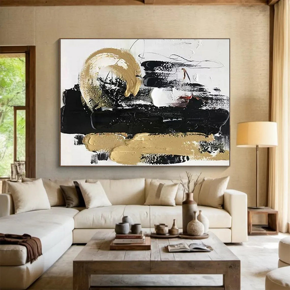 “Dynamic Black - Gold Strokes” Abstract Acrylic Art CT0278