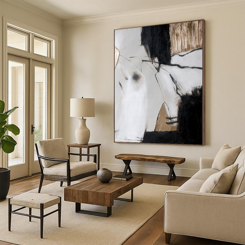 “Black - White - Gold Geometric Abstraction” Abstract Acrylic Art CT0255