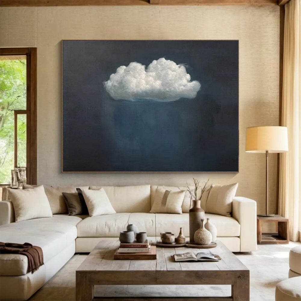 “Lone Cloud” - Dark grays, whites, soft blues; simple, isolated cloud against dark background CT1524