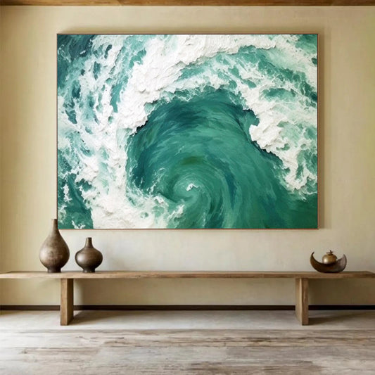 “Hand - painted Sea Vortex” - 3D - textured sea swirl in turquoise and white CT1645
