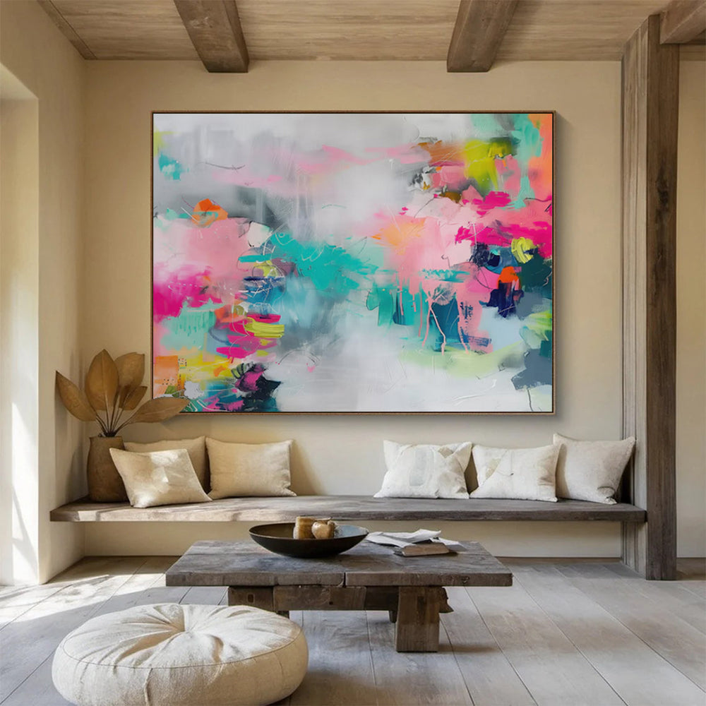 Colorful, abstract brushstrokes in pink, teal, and gray CT1682