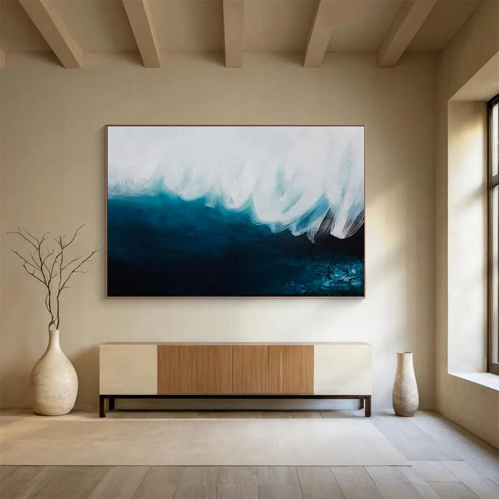 “Ocean’s Embrace” - Blues, whites; sweeping, fluid forms mimicking waves CT1498