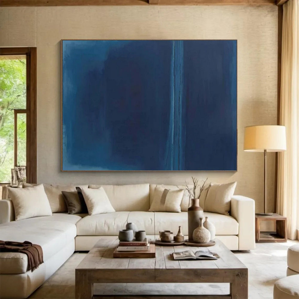 “Deep Blue Divide” - Shades of blue; a stark, vertical line splitting the canvas CT1495