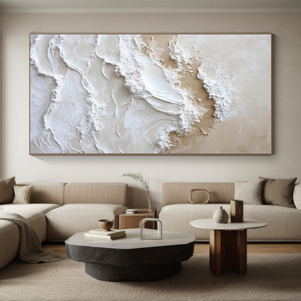 “Textured Beige - White Waves” - Abstract Coastal Art CT0444