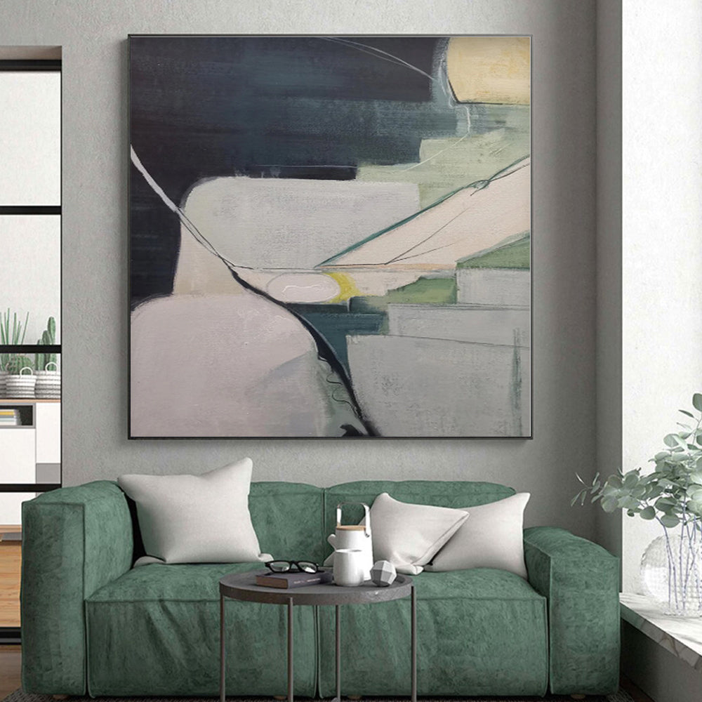 “Muted Color Geometric Shapes”,Abstract Minimalist Oil Painting CT0556
