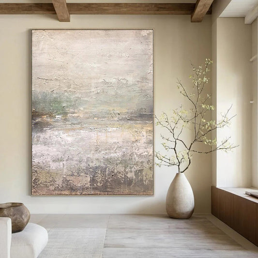 “Gray - Green Textured Landscape” Abstract Oil Painting CT0120