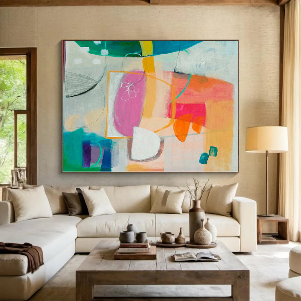 “Colorful Abstract Forms” - Abstract Painting with Orange, Pink, Blue, Green CT0093