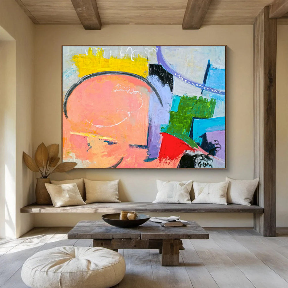 “Pink, Purple, and Colorful Shapes Collage” - Playful Abstract Oil Painting CT1810