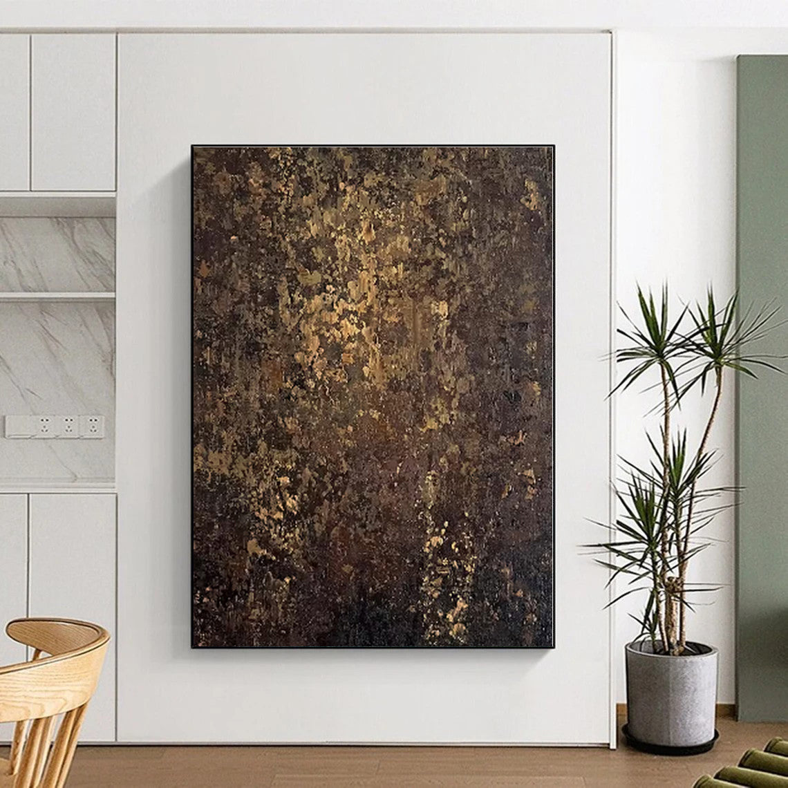 “Dark Brown - Gold Textured Abstraction” - Abstract Expressionist Art CT0448