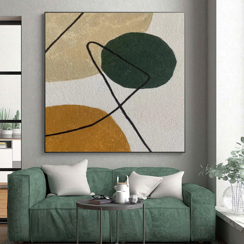 “Green Circle & Brown Shapes: Playful Abstraction” - Abstract Fun - Shaped Painting CT0389