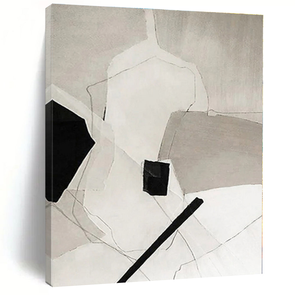 “Monochrome Geometric Abstraction”,Abstract Minimalist Oil Painting CT0559