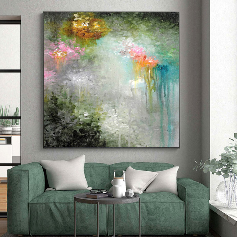 “Fantasy Flower Shower” - Abstract Work with Pink, Purple, Green, Blue, White CT0073