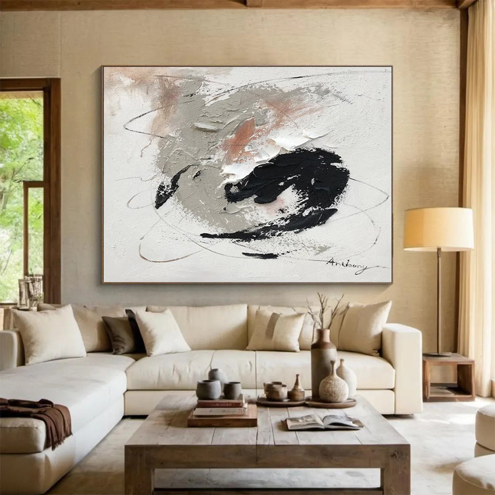 “Gray - Black - White Swirl” - Gray, black, white; swirling brush strokes and textures CT1564