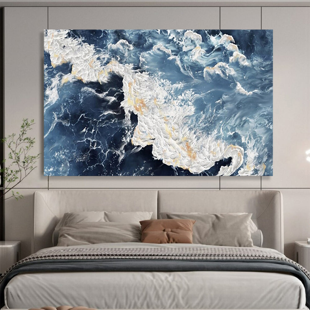 “Sea Splash” - Hues of dark blue, light blue, white, and gold; surging waves with golden glints in the spray CT1528