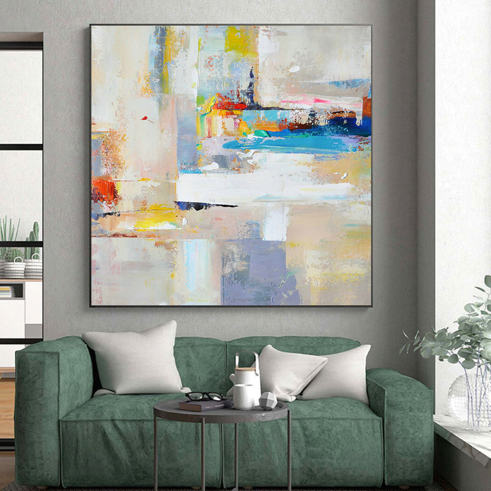 “Colorful Blocks” - Abstract Acrylic Painting with Multicolored Patches, Geometric Shapes CT0001