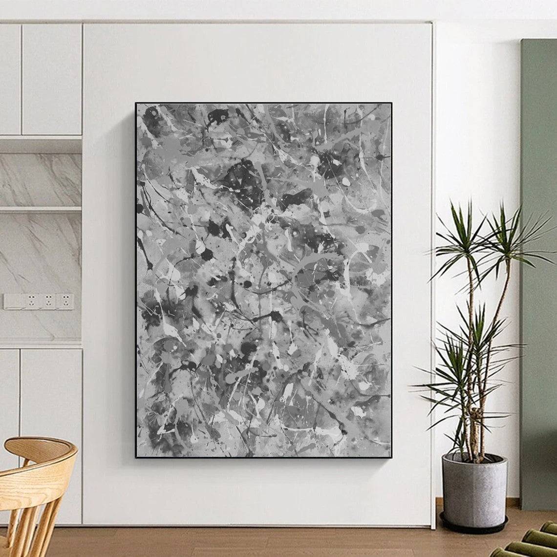 “Gray - White Splatter Abstraction” - Abstract Expressionist Art CT0478