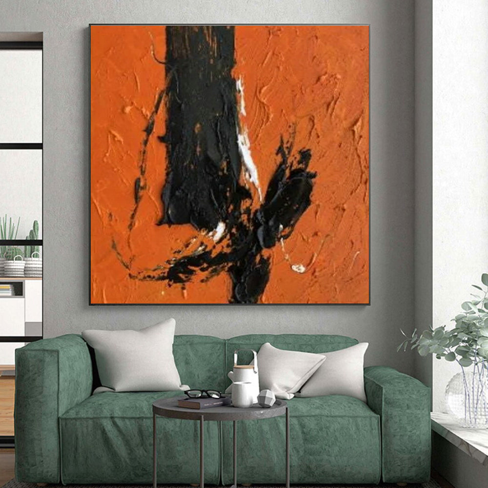 “Black - White - Orange Textured Strokes”,Abstract Expressionist Art CT0604