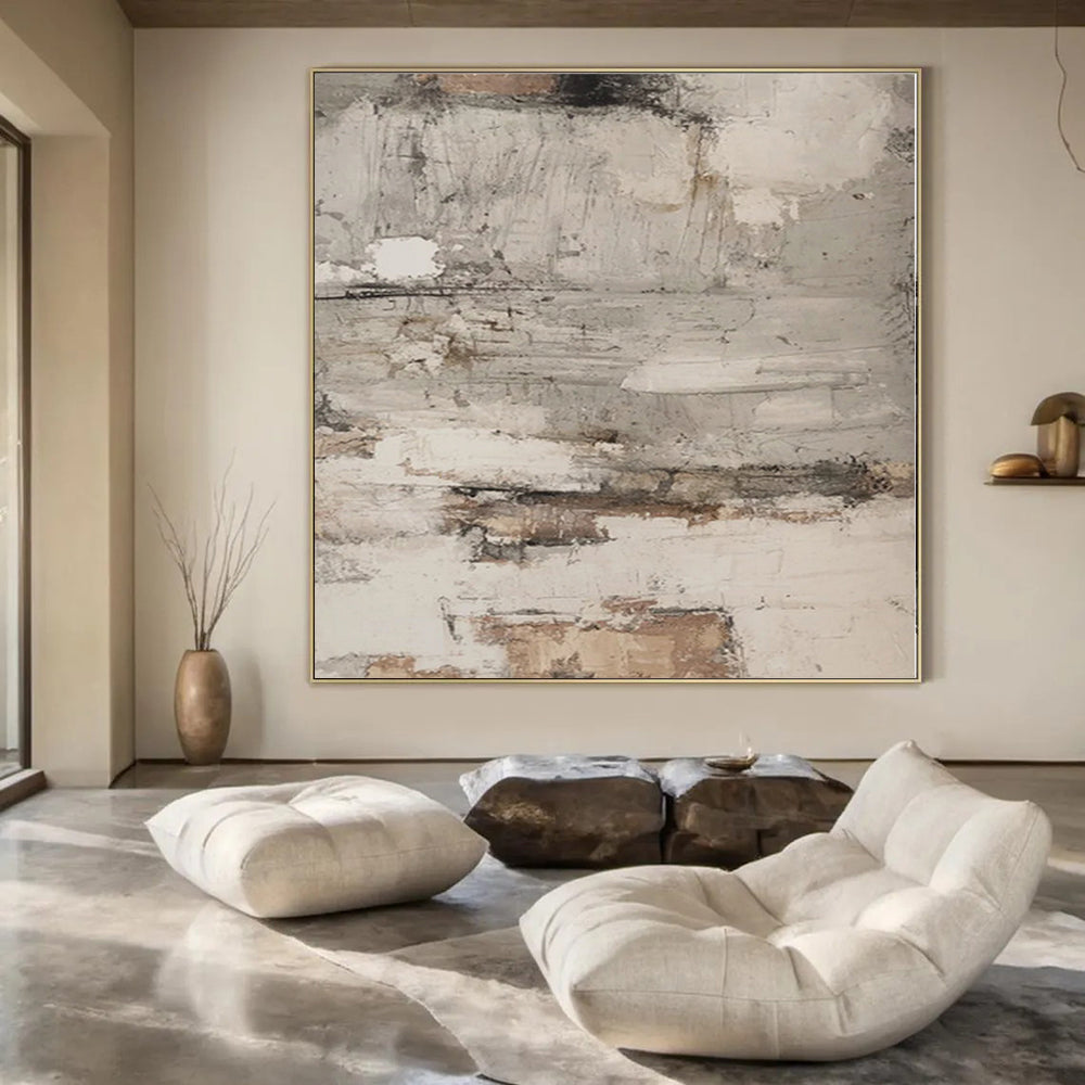 “Neutral Textured Layers” Abstract Mixed - Media Work CT0127