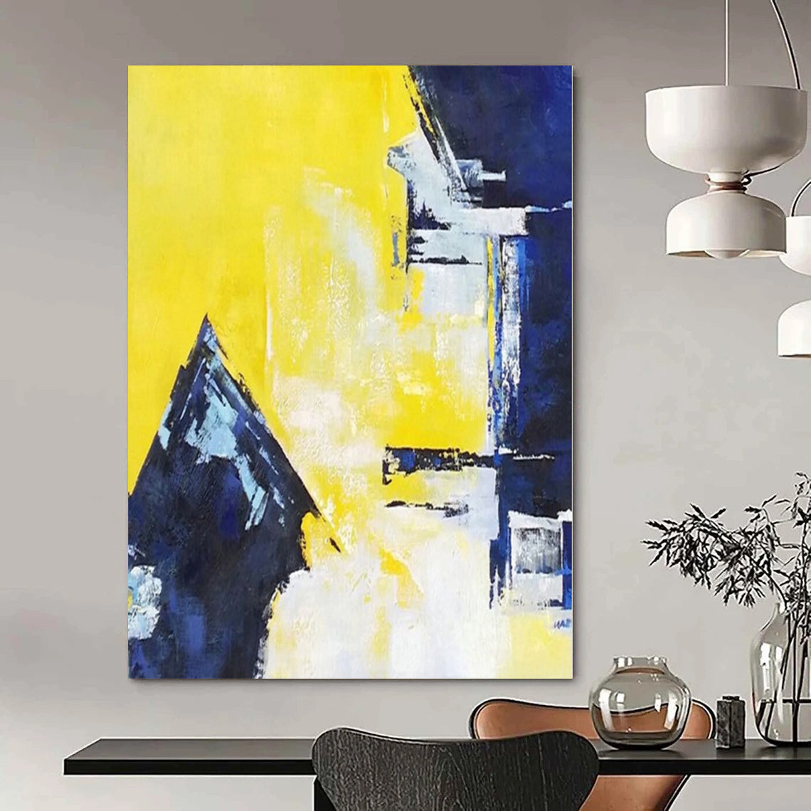 “Yellow - Blue Abstract Forms” Cubist - Inspired Acrylic Art CT0215