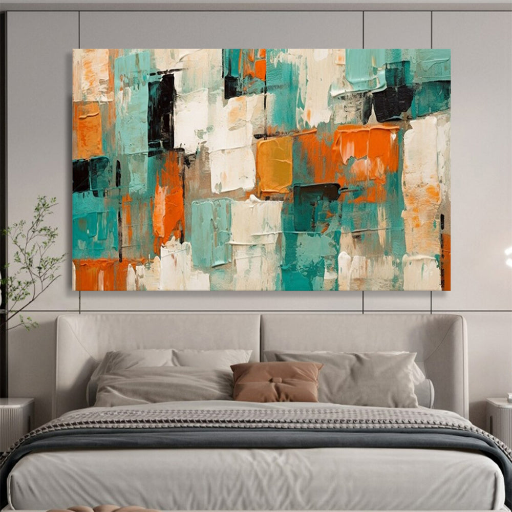 “Teal - Orange Textured Blocks” – Abstract Acrylic Painting CT1721