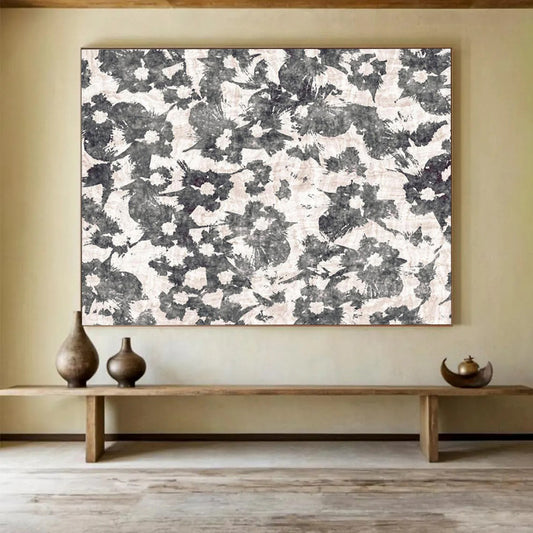 “Ink Blossoms” - Monochrome gray, white; bold, textured floral patterns CT1491