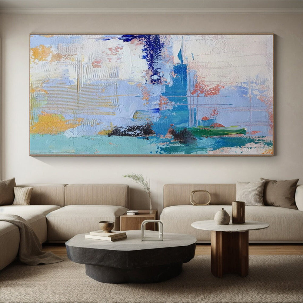 “Blue - Orange - Yellow Abstract Textures” Expressionistic Acrylic Art CT0222