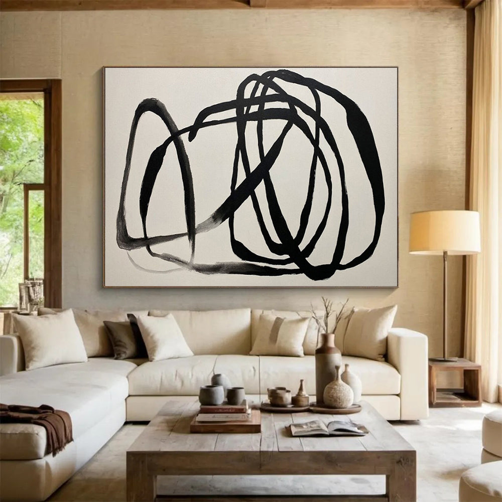 “Hand - painted Black Scribble” - Expressive black lines on white CT1650