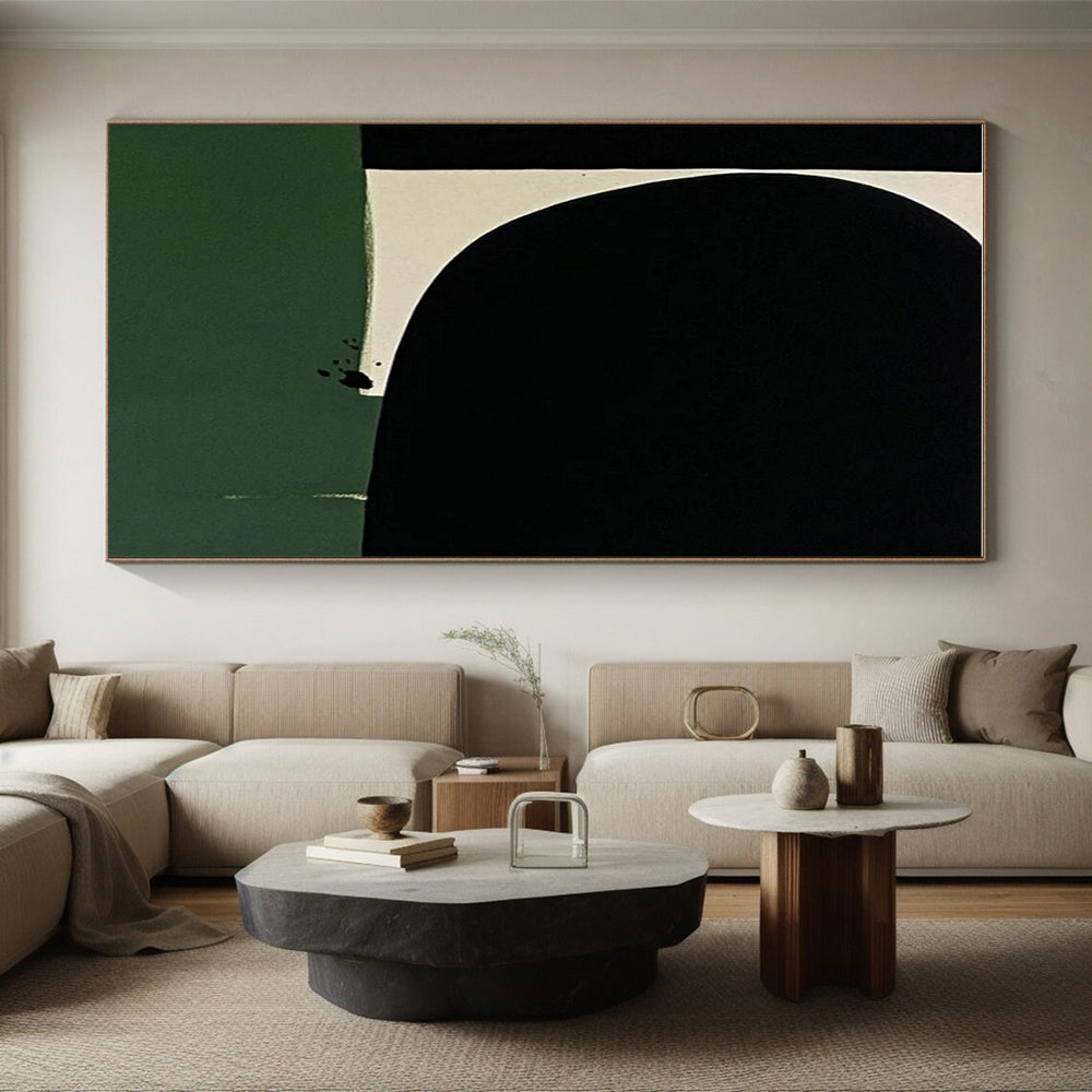 “Black - Green Minimalist Shape”,Geometric Abstract Art CT0651