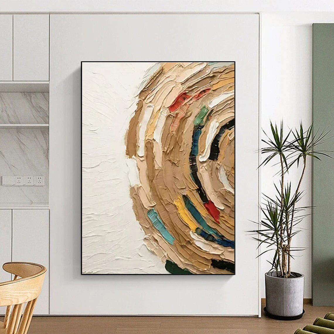 “Colorful Swirl in Beige”,Textured Abstract Style CT0663