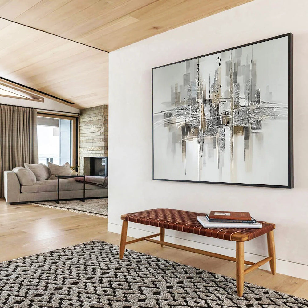 “Urban Echoes” – Monochromatic grays, blacks with energetic, abstract cityscape lines CT1690