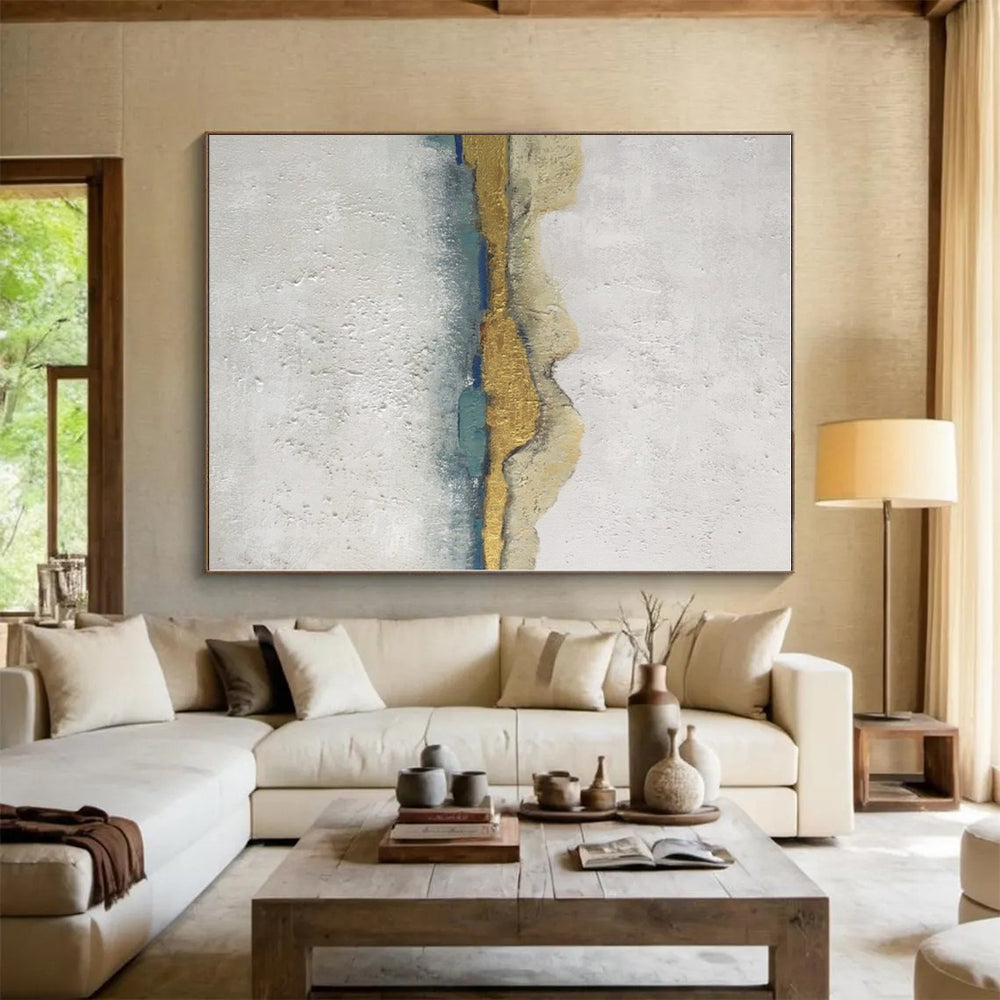 “Gold - Blue Minimalist Landscape” - Abstract Minimalist Art CT0413