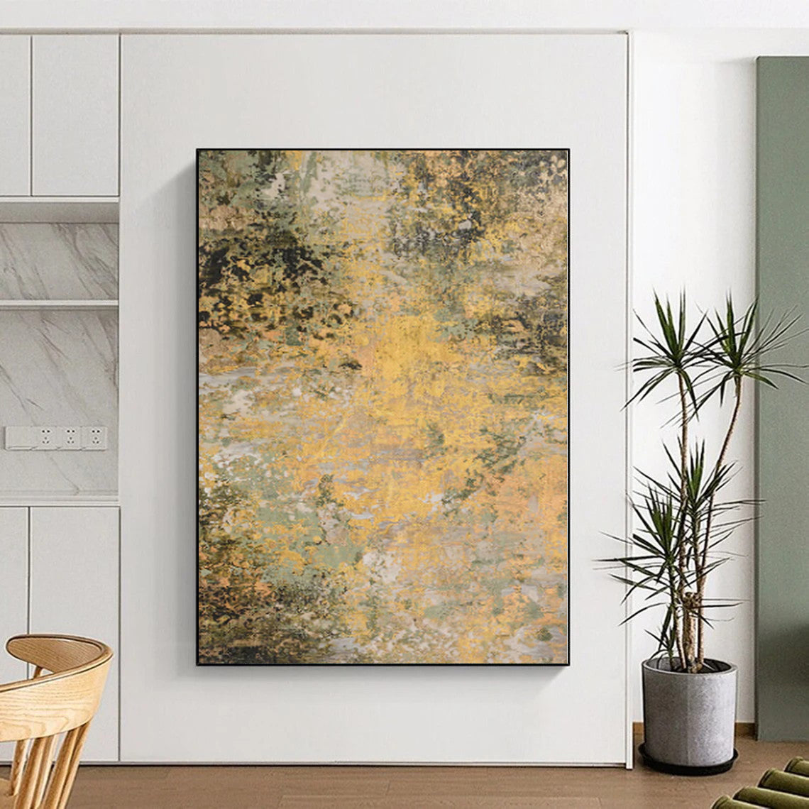 “Golden Forest Haze” - Abstract Art with Yellow, Green, Gray, Brown CT0075