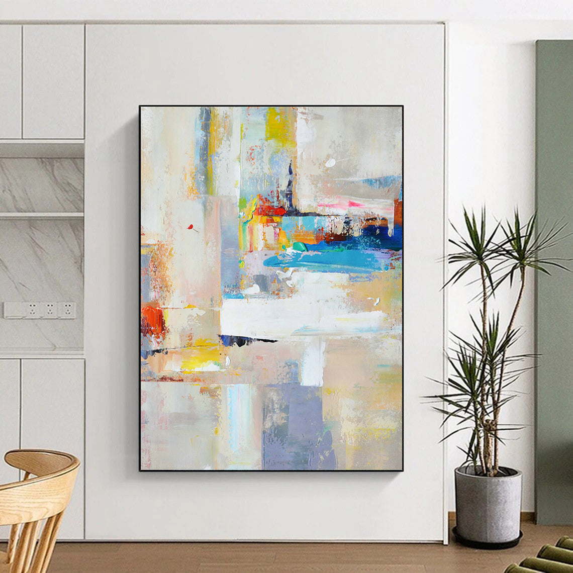“Colorful Blocks” - Abstract Acrylic Painting with Multicolored Patches, Geometric Shapes CT0001