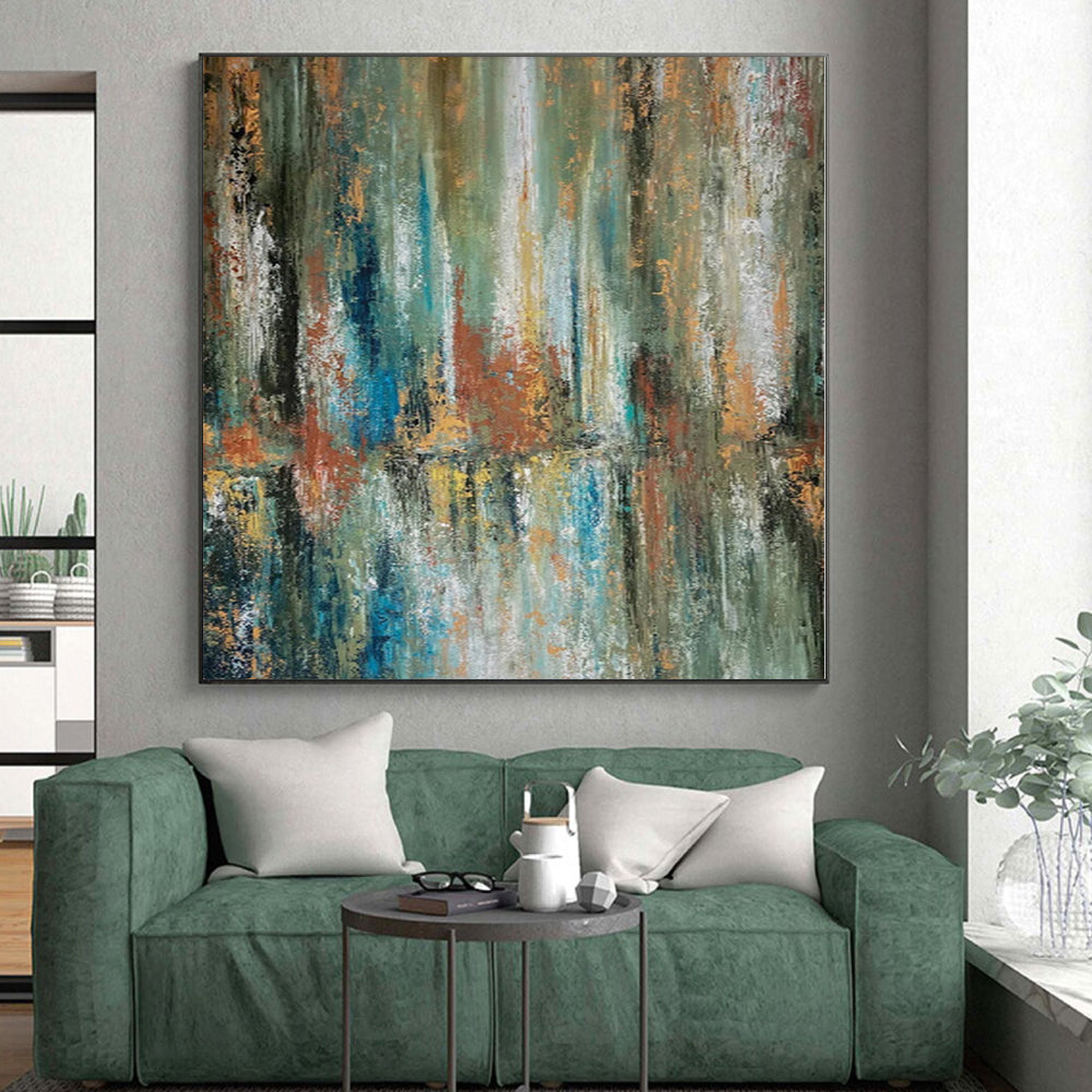 “Nature's Mirror” - Abstract Acrylic with Green, Blue, Orange, White CT0049