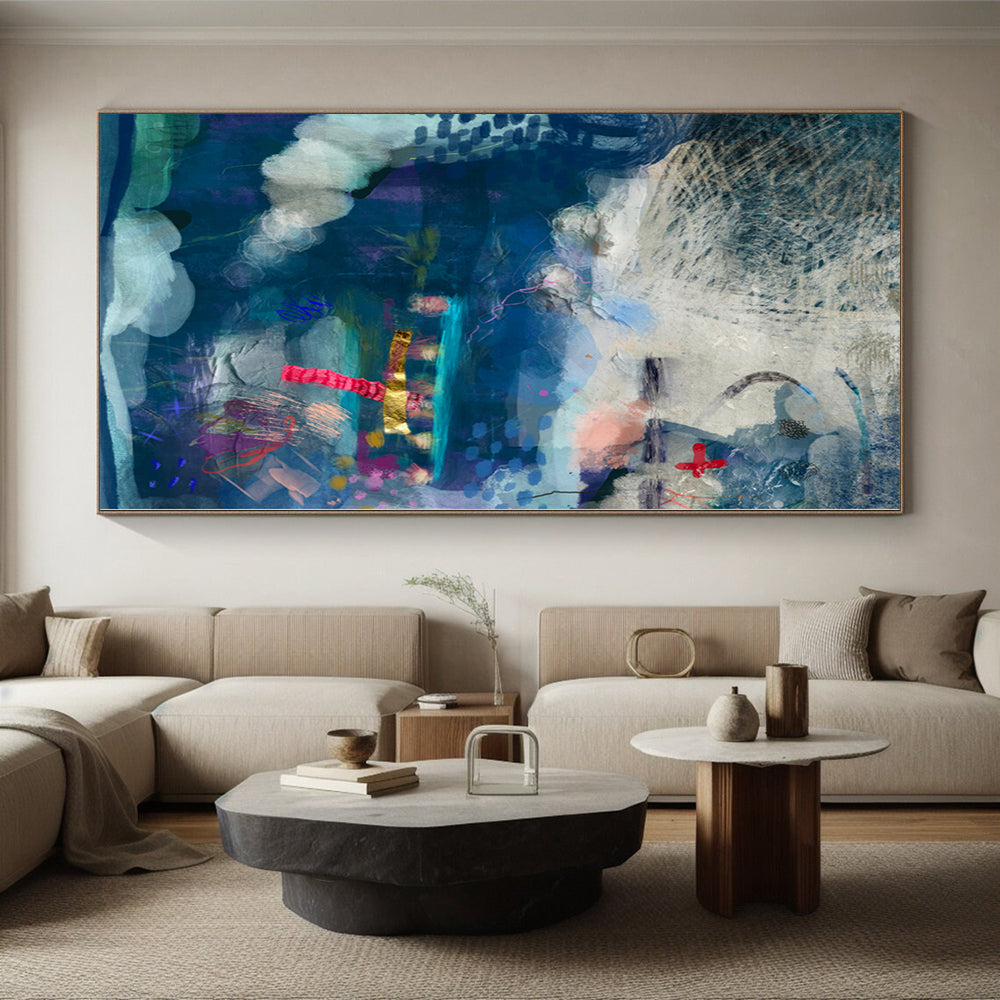 “Blue Collage Dream” - Mixed - Media Art with Blues, Purples, Gold, Pink CT0095