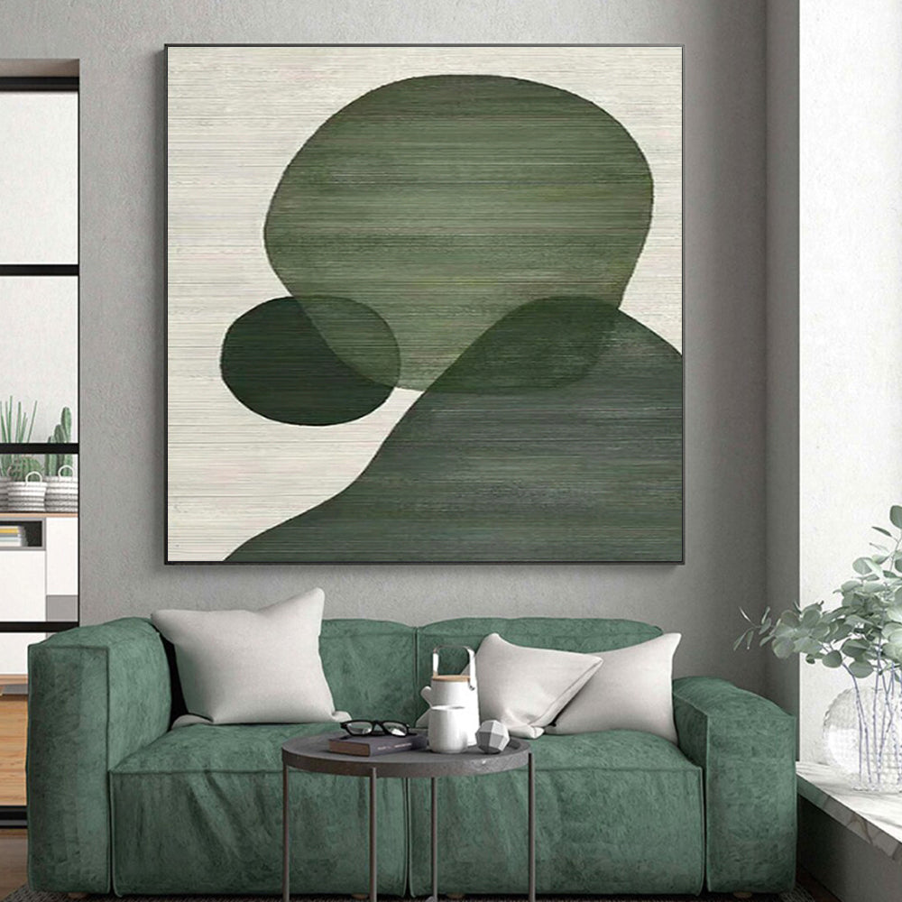 “Green Geometric Shapes”,Abstract Minimalist Acrylic Art CT0593