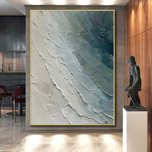 “Textured Sea Layers” - Abstract Acrylic with Shades of Blue, Gray, White CT0084