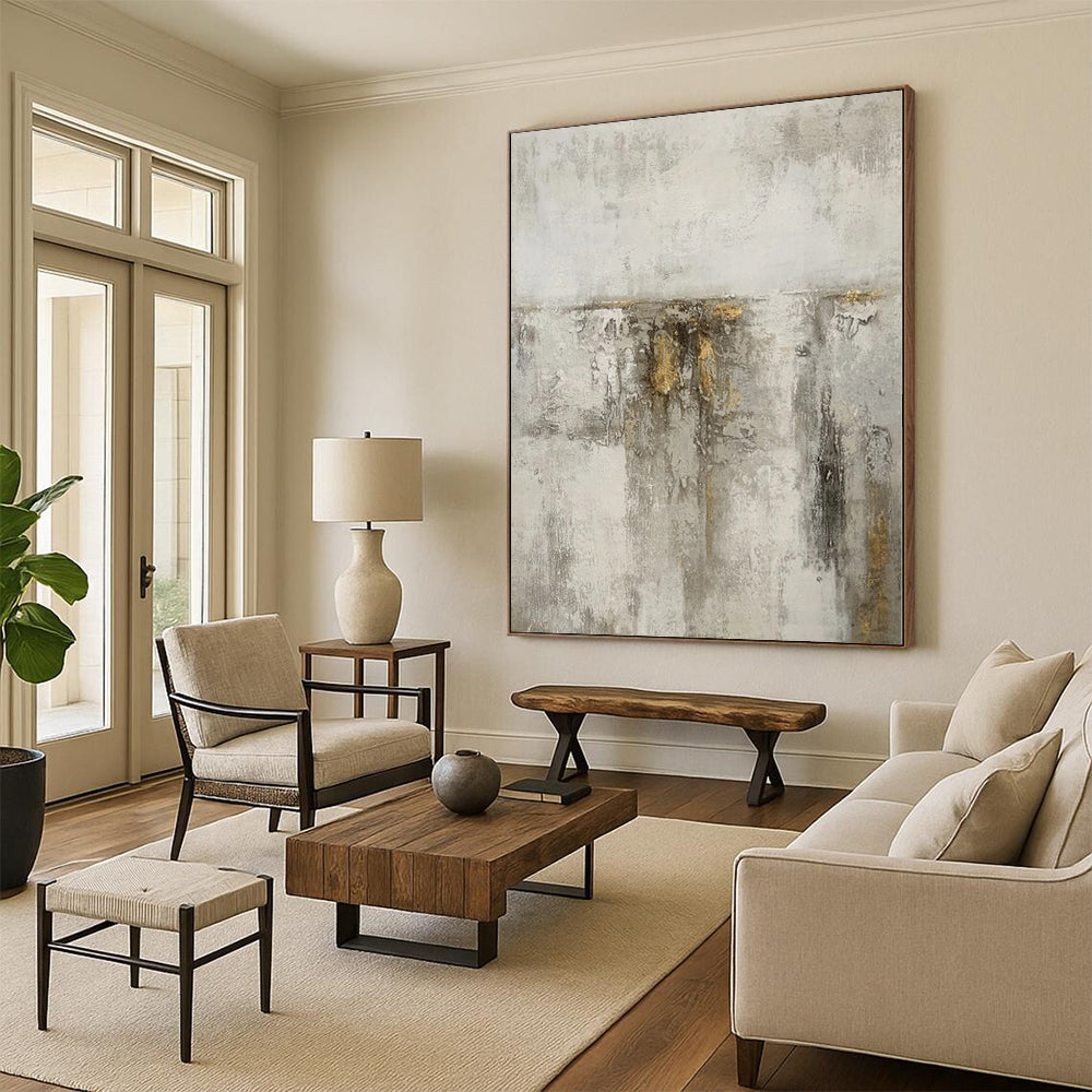 “Textured Grey with Gold Streaks”,Minimalist Textured Painting CT0356