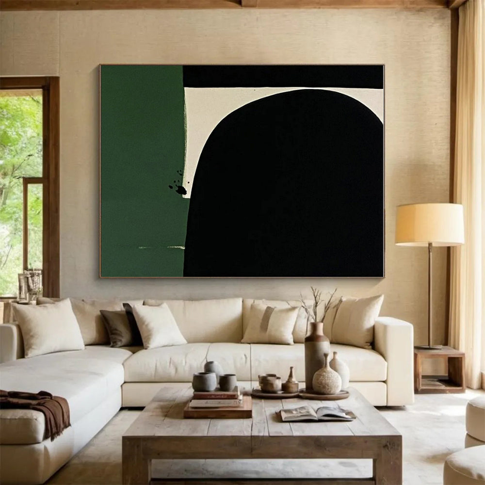 “Black - Green Minimalist Shape”,Geometric Abstract Art CT0651