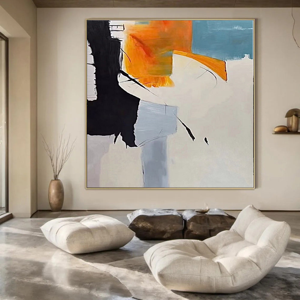 “Black - Orange - Blue Abstract Forms” Cubist - Inspired Acrylic Art CT0208